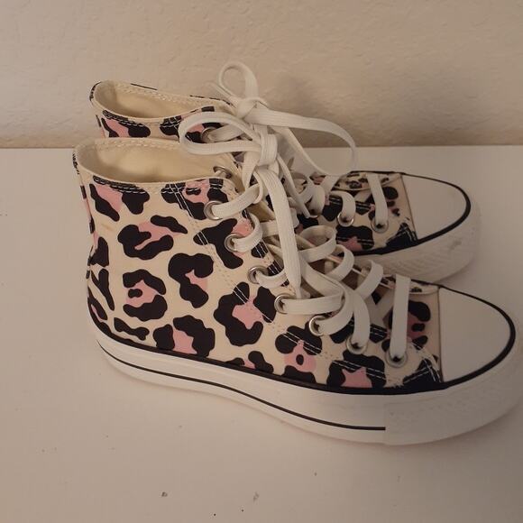 Converse All Star Lift Ladies Pink Platform Leopard Print Hi Top Sneakers 5.5 - Picture 5 of 9